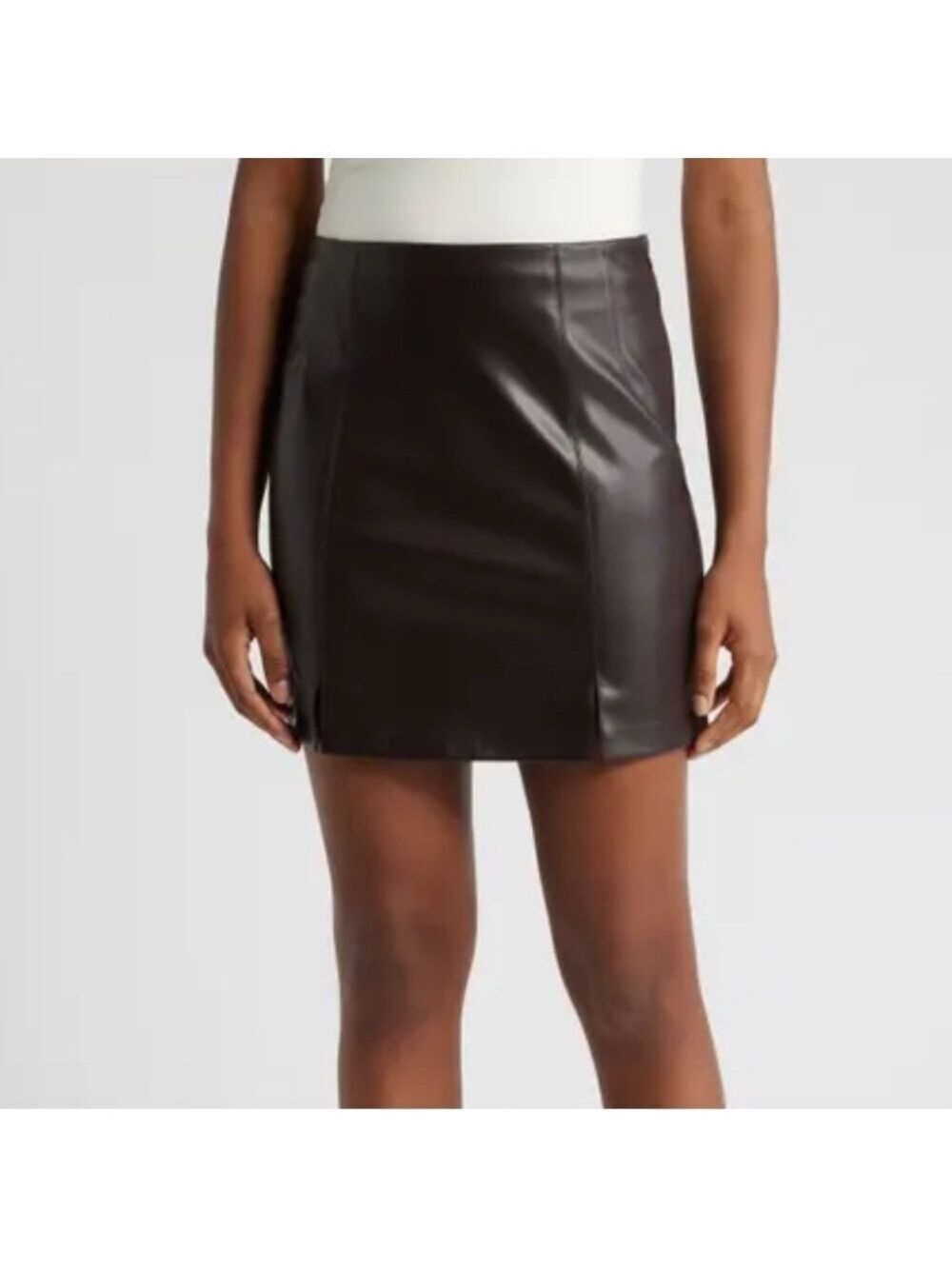 Vintage  Italian Calf Leather dark brown pencil skirt knee-length for work